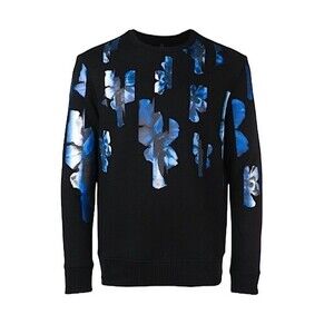 NEIL BARRETT FLORAL PLACEMENT YOLK SWEAT SHIRT IN BLACK BLUE & WHITE MENS SIZE S